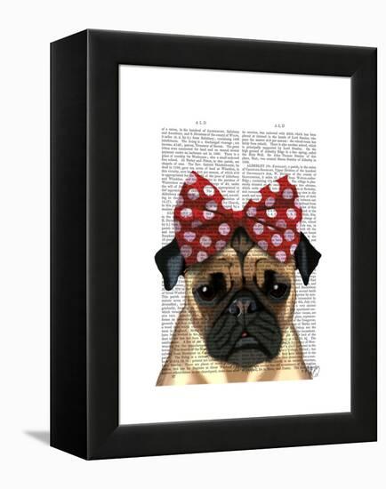 Pug with Red Spotty Bow on Head-Fab Funky-Framed Stretched Canvas