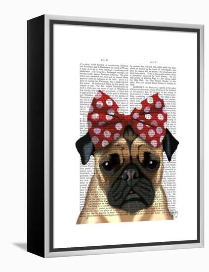 Pug with Red Spotty Bow on Head-Fab Funky-Framed Stretched Canvas