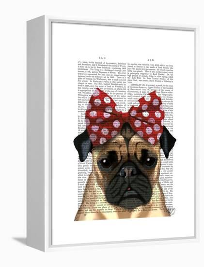 Pug with Red Spotty Bow on Head-Fab Funky-Framed Stretched Canvas