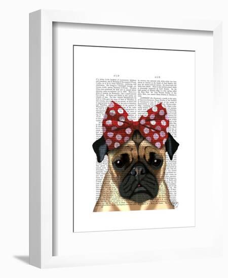 Pug with Red Spotty Bow on Head-Fab Funky-Framed Art Print