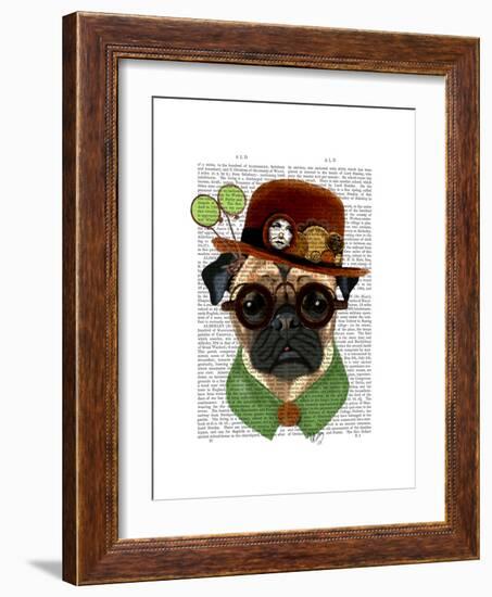 Pug with Steampunk Bowler Hat-Fab Funky-Framed Premium Giclee Print