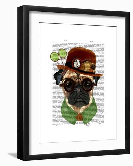 Pug with Steampunk Bowler Hat-Fab Funky-Framed Premium Giclee Print