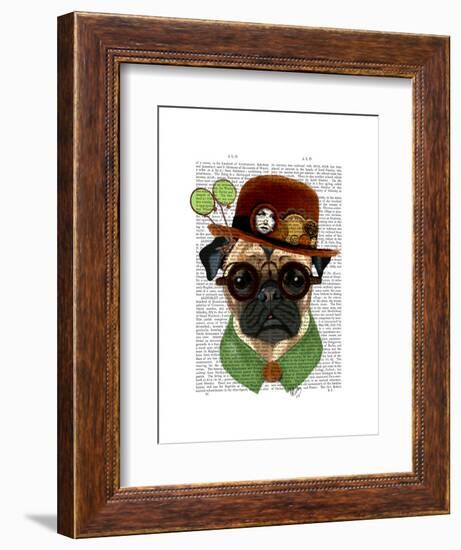 Pug with Steampunk Bowler Hat-Fab Funky-Framed Art Print