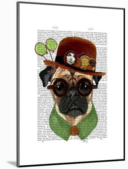 Pug with Steampunk Bowler Hat-Fab Funky-Mounted Art Print