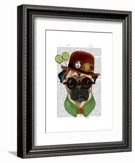 Pug with Steampunk Bowler Hat-Fab Funky-Framed Art Print