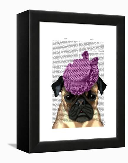 Pug with Vintage Purple Hat-Fab Funky-Framed Stretched Canvas