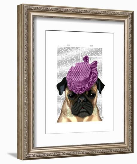 Pug with Vintage Purple Hat-Fab Funky-Framed Art Print