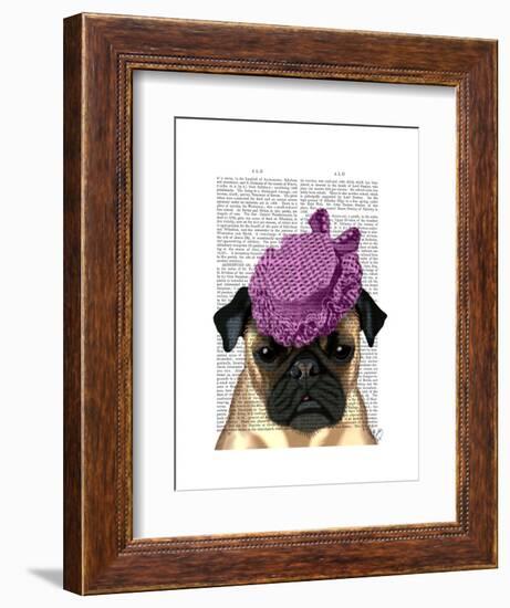 Pug with Vintage Purple Hat-Fab Funky-Framed Art Print