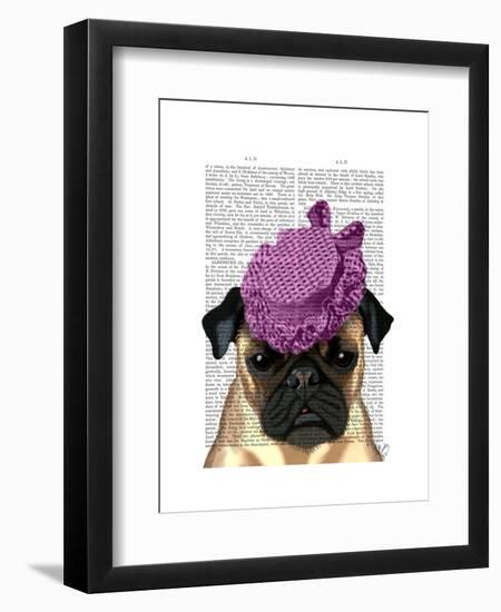 Pug with Vintage Purple Hat-Fab Funky-Framed Art Print