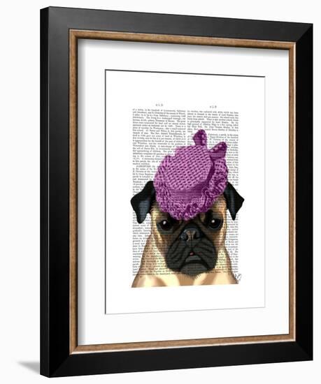 Pug with Vintage Purple Hat-Fab Funky-Framed Art Print
