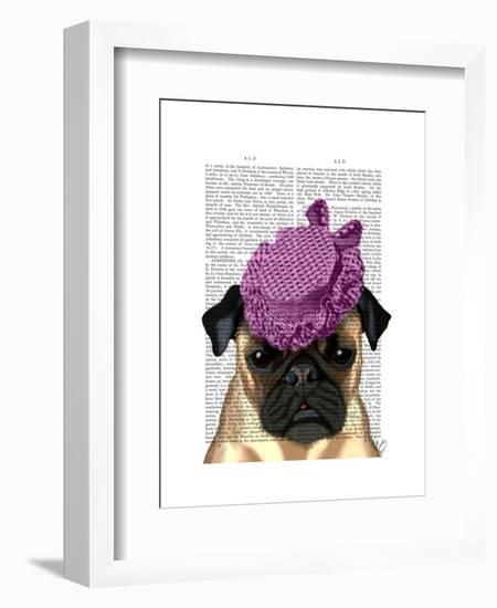 Pug with Vintage Purple Hat-Fab Funky-Framed Art Print