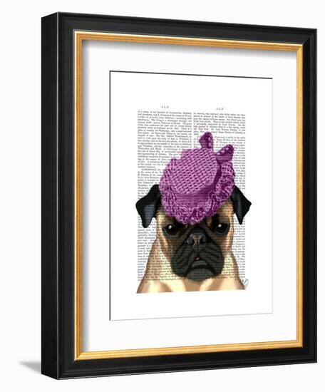 Pug with Vintage Purple Hat-Fab Funky-Framed Art Print