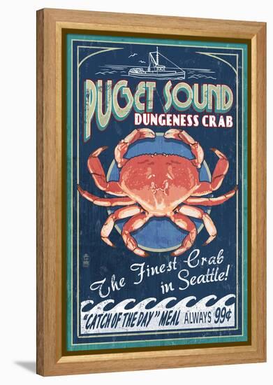 Puget Sound - Dungeness Crab-Lantern Press-Framed Stretched Canvas