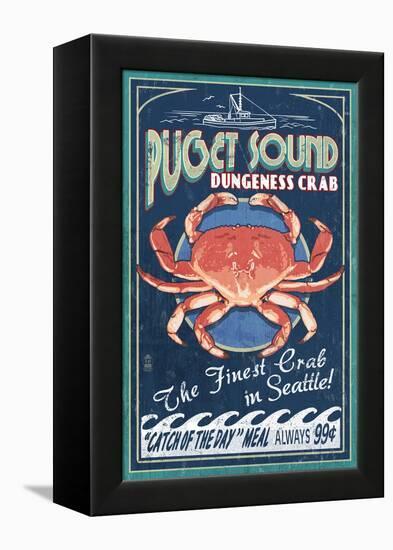 Puget Sound - Dungeness Crab-Lantern Press-Framed Stretched Canvas