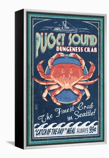 Puget Sound - Dungeness Crab-Lantern Press-Framed Stretched Canvas