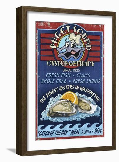 Puget Sound - Oyster Bar-Lantern Press-Framed Premium Giclee Print