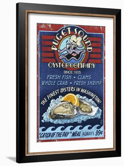 Puget Sound - Oyster Bar-Lantern Press-Framed Premium Giclee Print