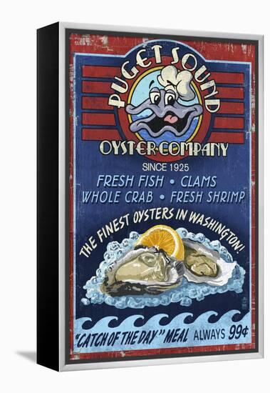 Puget Sound - Oyster Bar-Lantern Press-Framed Stretched Canvas