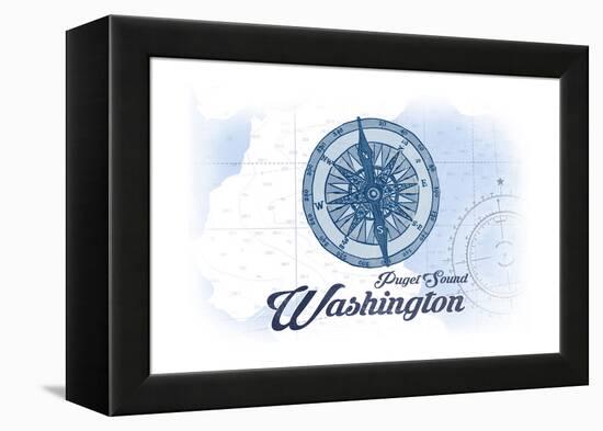 Puget Sound, Washington - Compass - Blue - Coastal Icon-Lantern Press-Framed Stretched Canvas