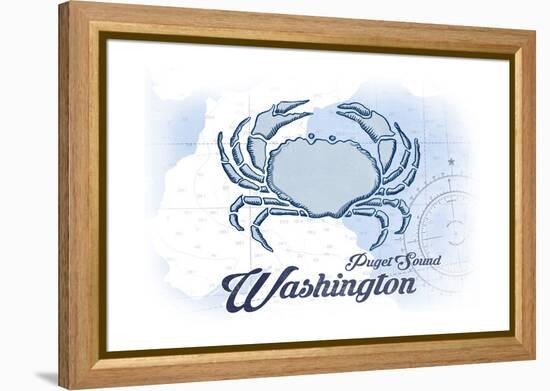 Puget Sound, Washington - Crab - Blue - Coastal Icon-Lantern Press-Framed Stretched Canvas