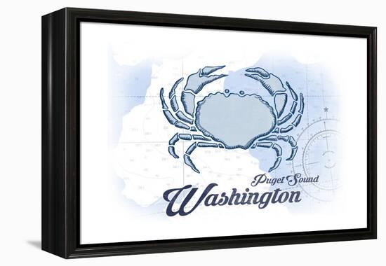 Puget Sound, Washington - Crab - Blue - Coastal Icon-Lantern Press-Framed Stretched Canvas