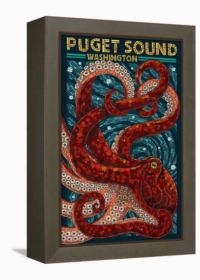 Puget Sound, Washington - Octopus Mosaic-Lantern Press-Framed Stretched Canvas