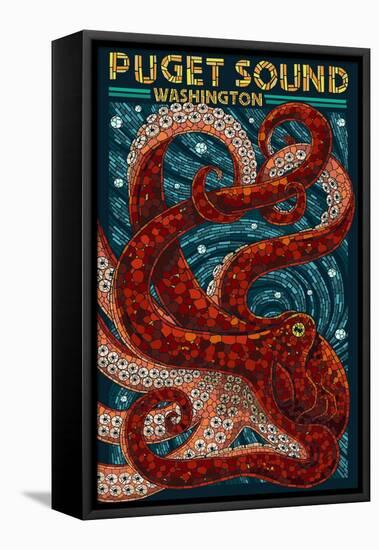 Puget Sound, Washington - Octopus Mosaic-Lantern Press-Framed Stretched Canvas