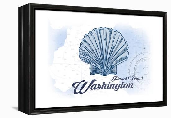 Puget Sound, Washington - Scallop Shell - Blue - Coastal Icon-Lantern Press-Framed Stretched Canvas