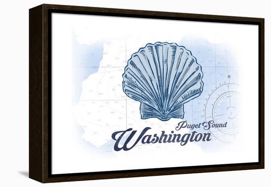 Puget Sound, Washington - Scallop Shell - Blue - Coastal Icon-Lantern Press-Framed Stretched Canvas