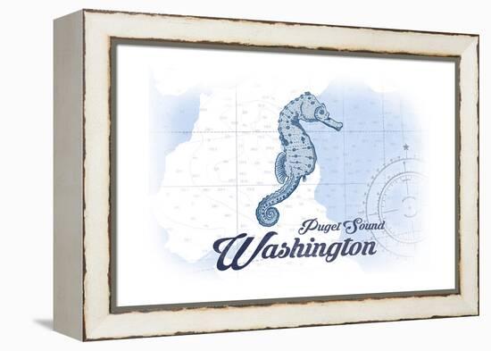 Puget Sound, Washington - Seahorse - Blue - Coastal Icon-Lantern Press-Framed Stretched Canvas
