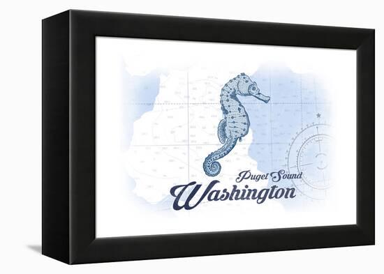 Puget Sound, Washington - Seahorse - Blue - Coastal Icon-Lantern Press-Framed Stretched Canvas