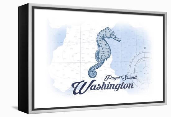 Puget Sound, Washington - Seahorse - Blue - Coastal Icon-Lantern Press-Framed Stretched Canvas