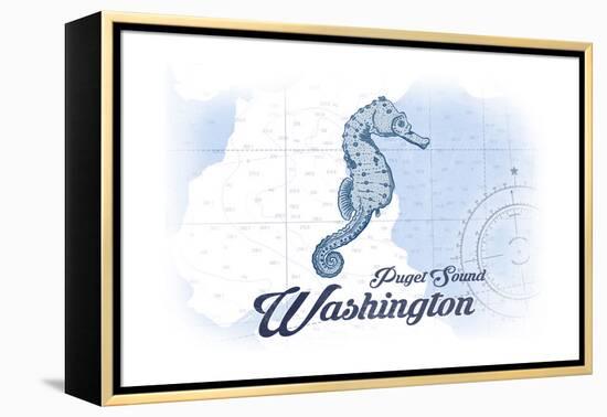 Puget Sound, Washington - Seahorse - Blue - Coastal Icon-Lantern Press-Framed Stretched Canvas