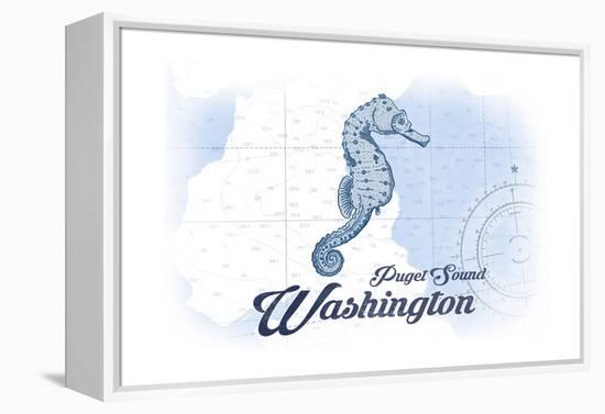 Puget Sound, Washington - Seahorse - Blue - Coastal Icon-Lantern Press-Framed Stretched Canvas