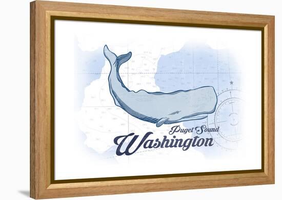 Puget Sound, Washington - Whale - Blue - Coastal Icon-Lantern Press-Framed Stretched Canvas