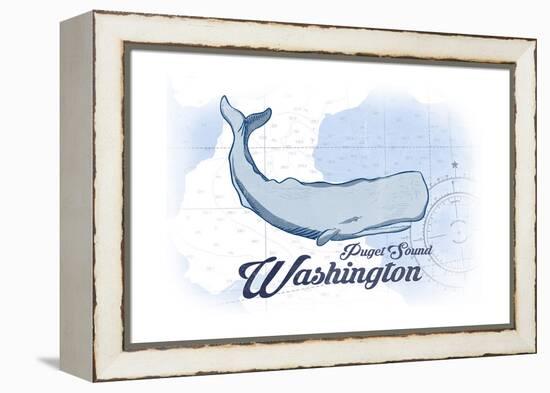 Puget Sound, Washington - Whale - Blue - Coastal Icon-Lantern Press-Framed Stretched Canvas