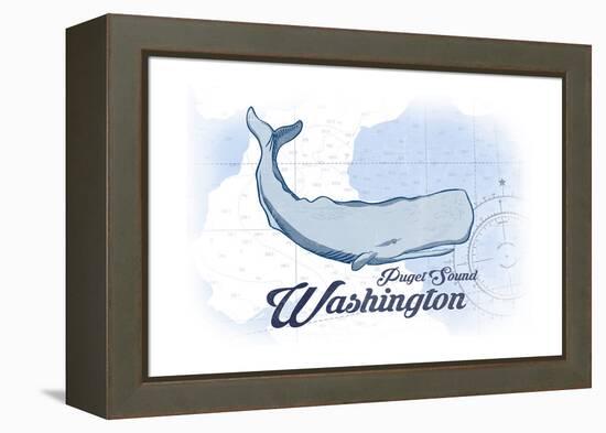 Puget Sound, Washington - Whale - Blue - Coastal Icon-Lantern Press-Framed Stretched Canvas