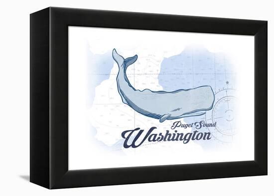 Puget Sound, Washington - Whale - Blue - Coastal Icon-Lantern Press-Framed Stretched Canvas