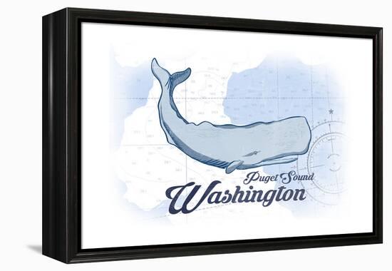 Puget Sound, Washington - Whale - Blue - Coastal Icon-Lantern Press-Framed Stretched Canvas