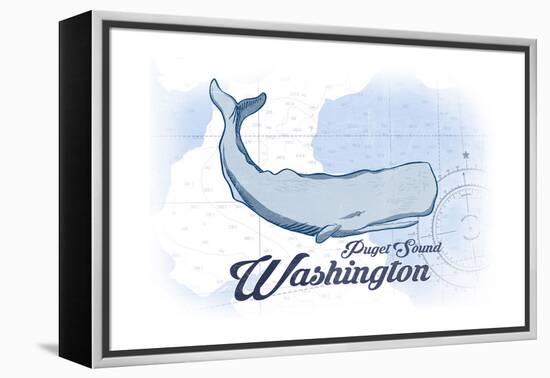 Puget Sound, Washington - Whale - Blue - Coastal Icon-Lantern Press-Framed Stretched Canvas