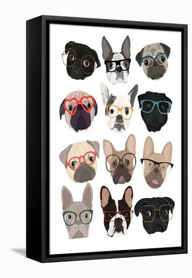 Pugs in Glasses-Hanna Melin-Framed Stretched Canvas