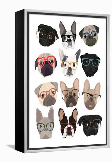 Pugs in Glasses-Hanna Melin-Framed Stretched Canvas