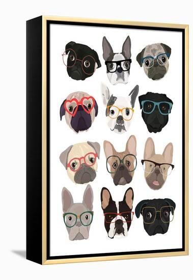 Pugs in Glasses-Hanna Melin-Framed Stretched Canvas