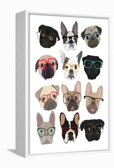 Pugs in Glasses-Hanna Melin-Framed Stretched Canvas