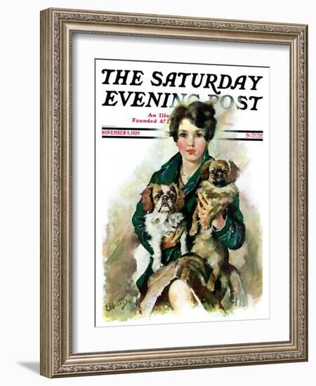 "Pugs in Lap," Saturday Evening Post Cover, November 9, 1929-Ellen Pyle-Framed Giclee Print