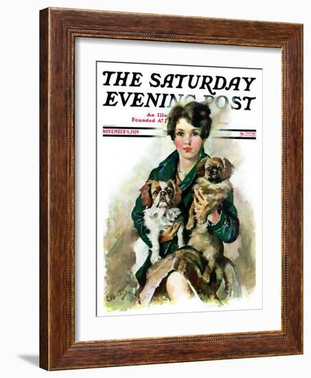 "Pugs in Lap," Saturday Evening Post Cover, November 9, 1929-Ellen Pyle-Framed Giclee Print