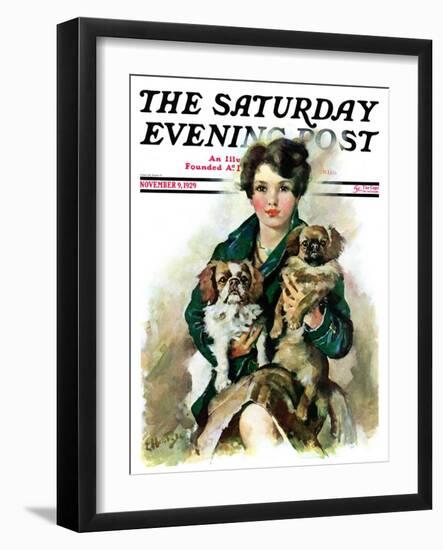 "Pugs in Lap," Saturday Evening Post Cover, November 9, 1929-Ellen Pyle-Framed Giclee Print