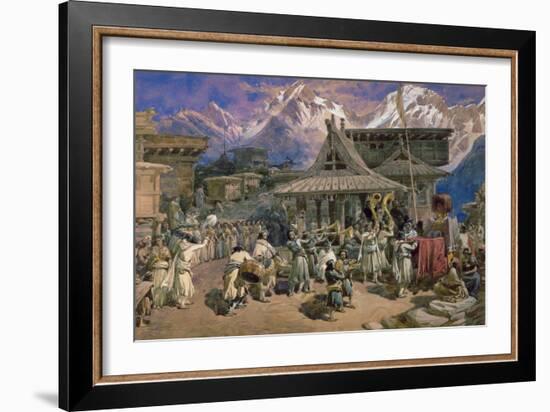 Puja at Chini Bashahr, Himalayas, c.1859-66-William 'Crimea' Simpson-Framed Giclee Print