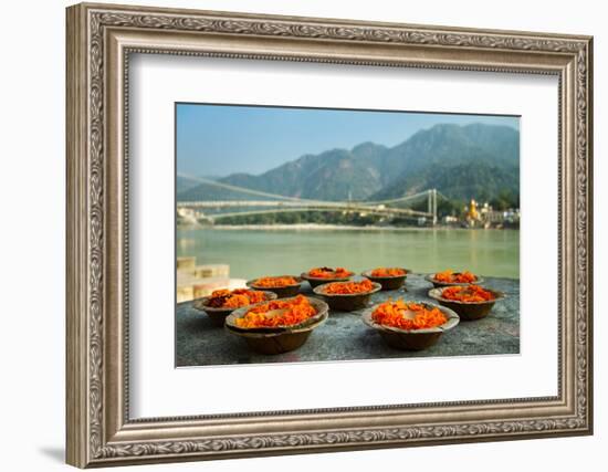 Puja Flowers Offering for the Ganges River in Rishikesh, India-mazzzur-Framed Photographic Print