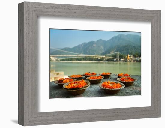 Puja Flowers Offering for the Ganges River in Rishikesh, India-mazzzur-Framed Photographic Print